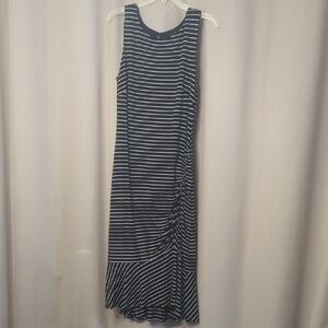 White House Black Market Navy and White Striped Midi Dress
